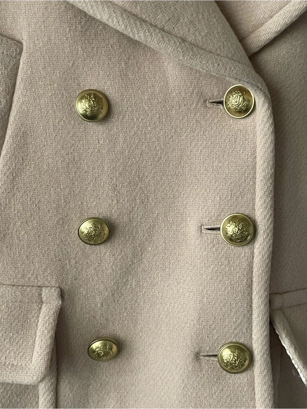 J. Crew Double-Breasted Peacoat in Blush Pink with Gold Buttons - Picture 5 of 14